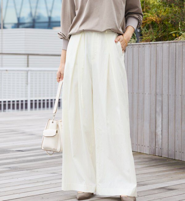  「【美シルエット】クロスタックワイドパンツ」|チノ|