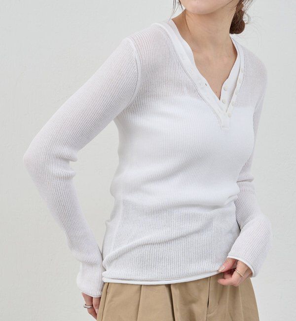  「【26SS予約】ヘンリーネックレイヤードニット」|ニット・セーター|オフホワイト