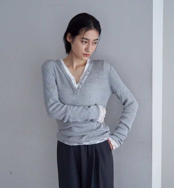  「【26SS予約】ヘンリーネックレイヤードニット」|ニット・セーター|
