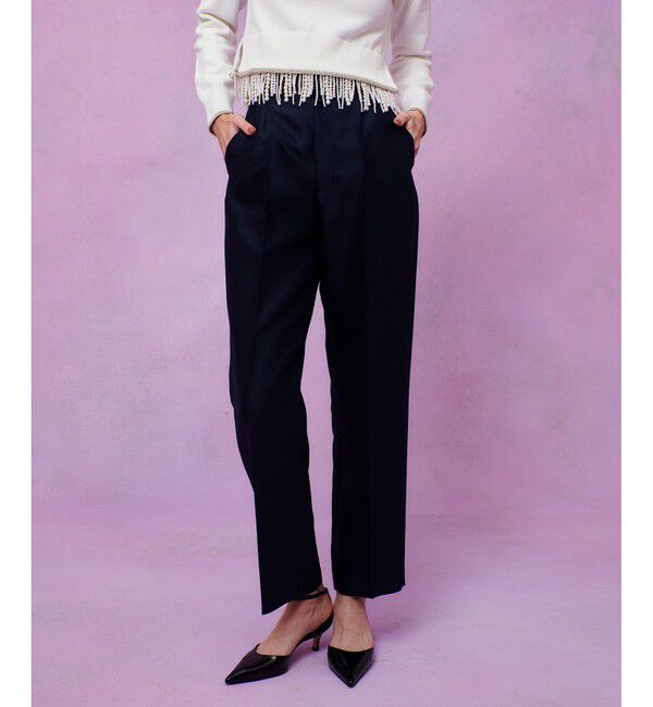 LOULOU WILLOUGHBY「【LOULOU WILLOUGHBY】シルクウールツイルタックパンツ」|チノ|ネイビー