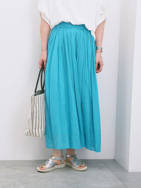 Samansa Mos2 blue「【Made in India】ボイルギャザースカート」|スカート|ターコイズブルー