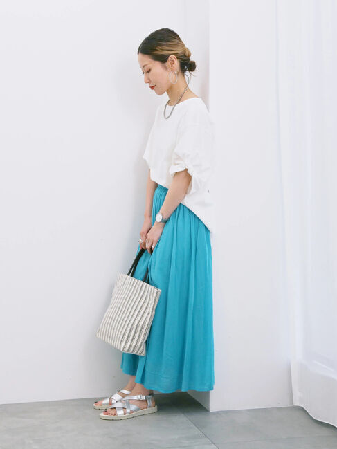 Samansa Mos2 blue「【Made in India】ボイルギャザースカート」|スカート|