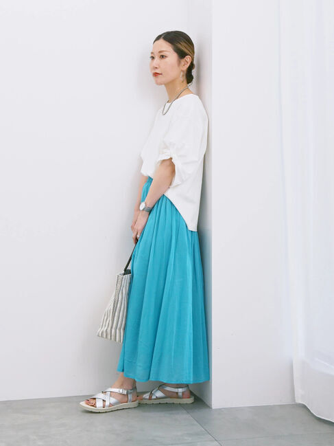 Samansa Mos2 blue「【Made in India】ボイルギャザースカート」|スカート|