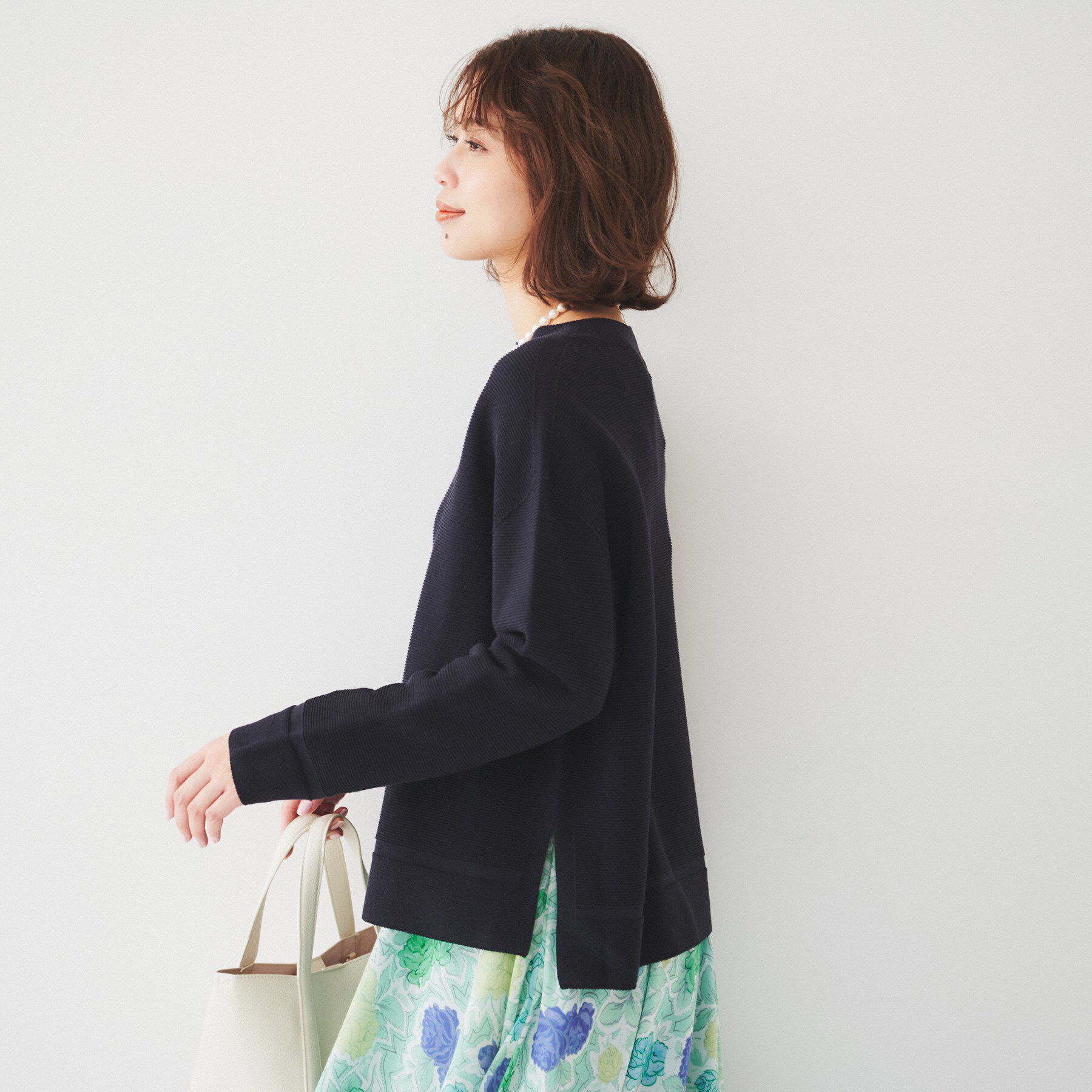 UNTITLED「【体型カバー/春素材】コットン混 ガーターニット」|ニット・セーター|