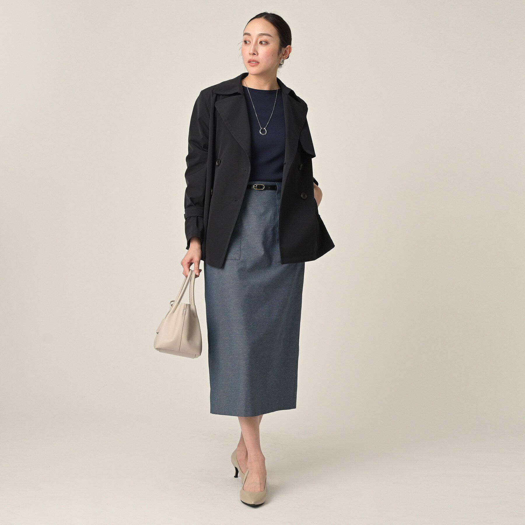 UNTITLED「【洗える/後ろウエストゴム】オックスアイラインスカート」|スカート|