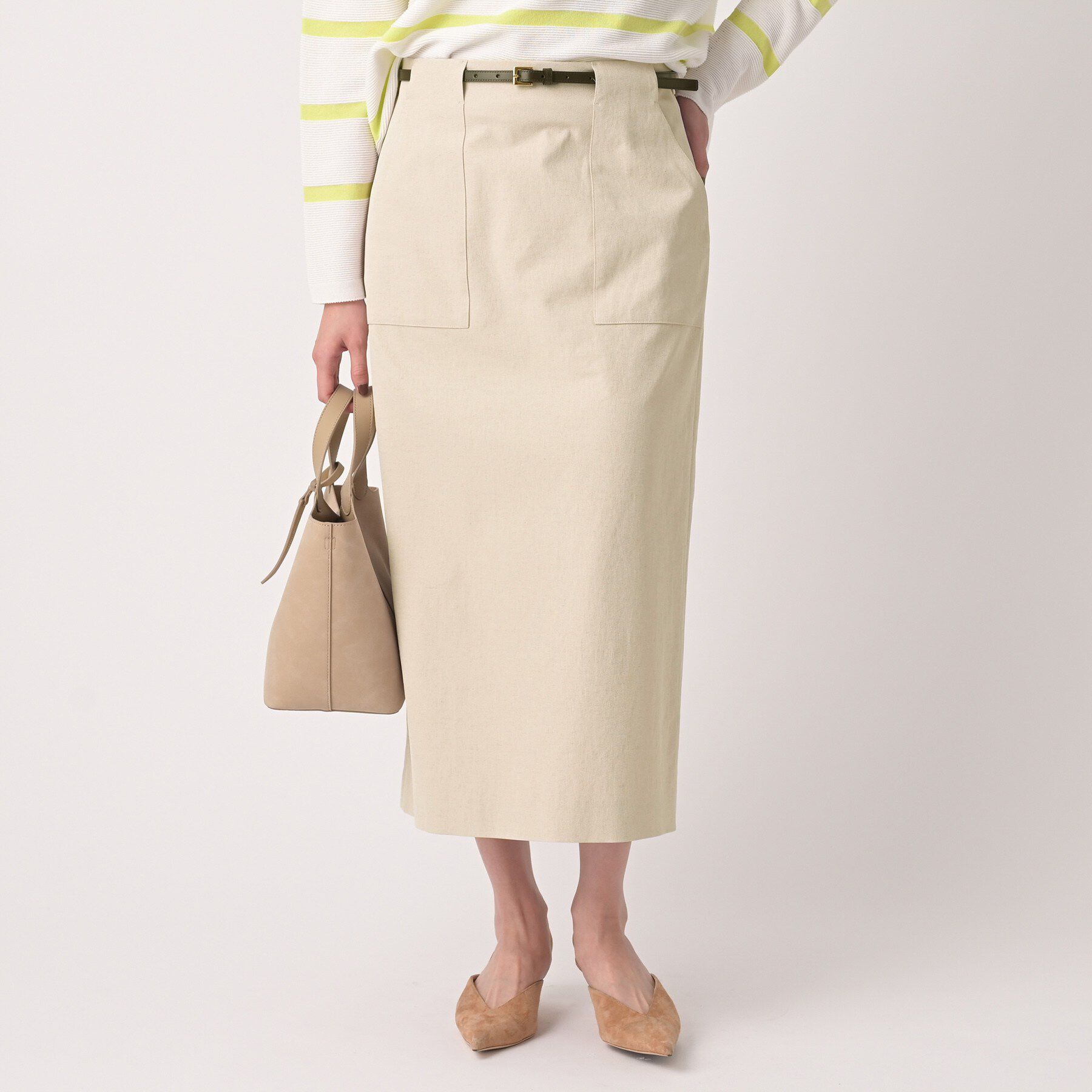 UNTITLED「【洗える/後ろウエストゴム】オックスアイラインスカート」|スカート|