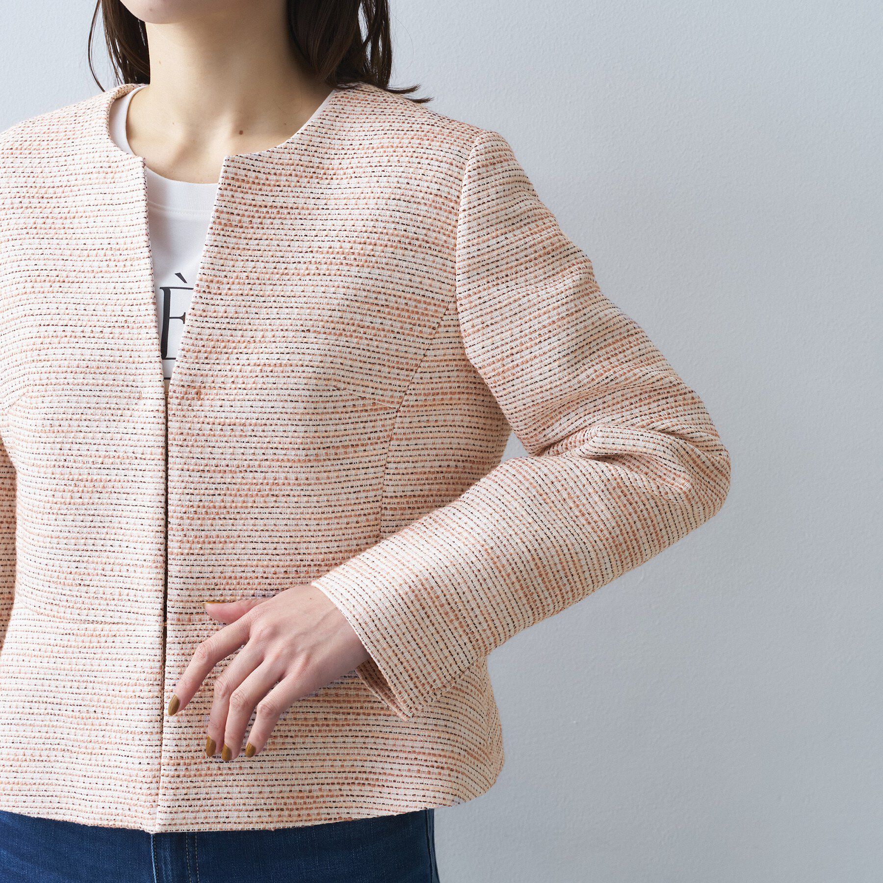 UNTITLED「ツイード ペプラムジャケット」|ノーカラージャケット|