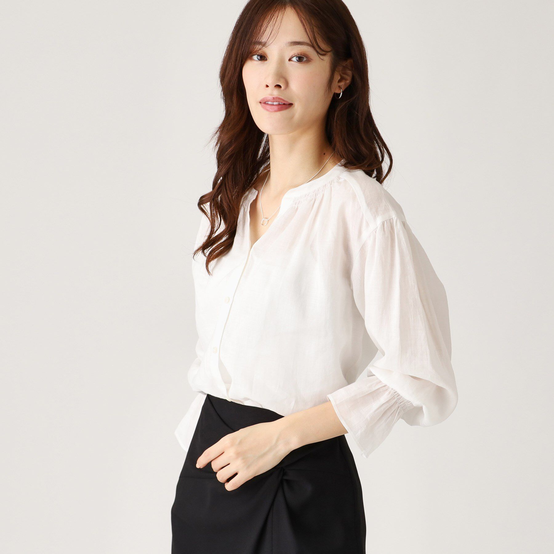 COUP DE CHANCE「【ラミー100％／洗える】ギャザーブラウス」|シャツ・ブラウス|