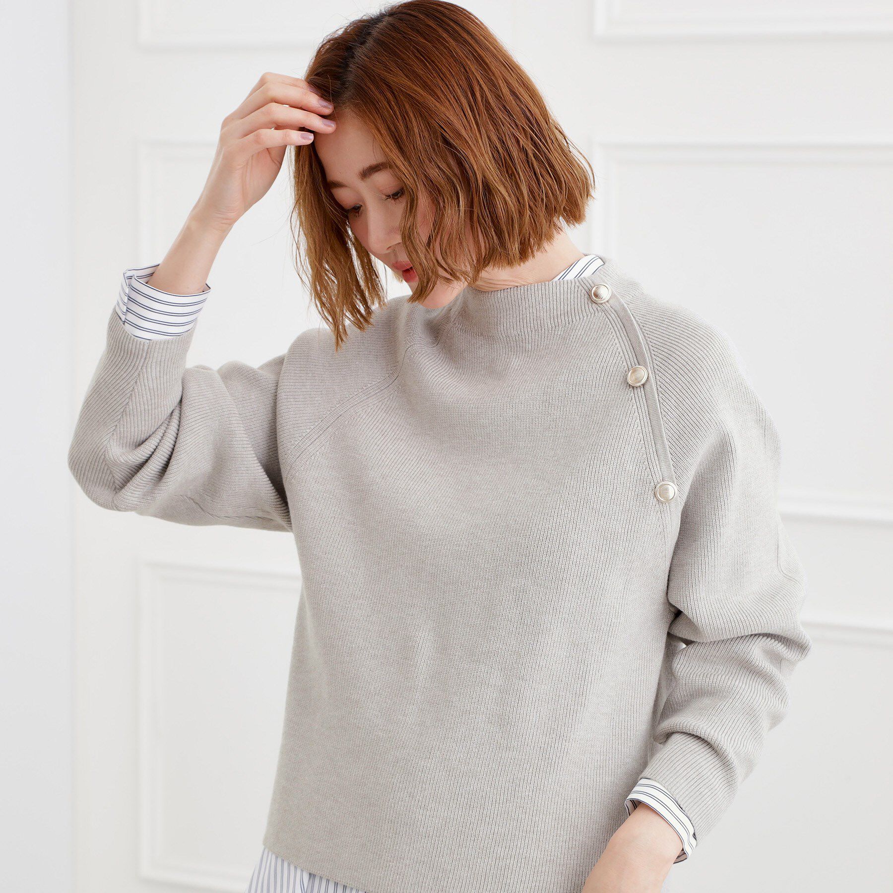 grove「ラグランスリーブ肩釦ニット」|ニット・セーター|