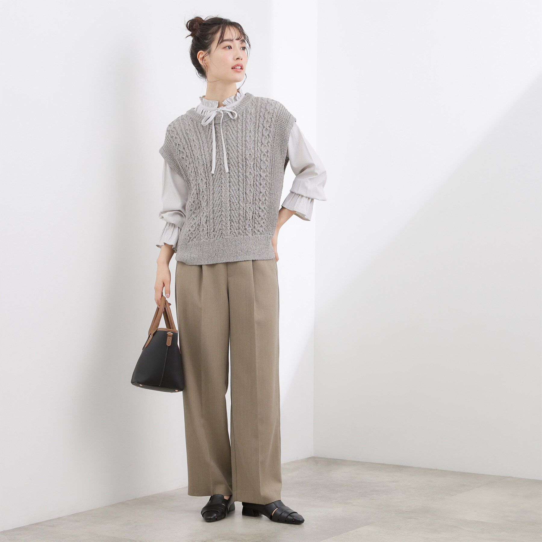 grove「リリヤーンケーブル ニットベスト」|ニット・セーター|