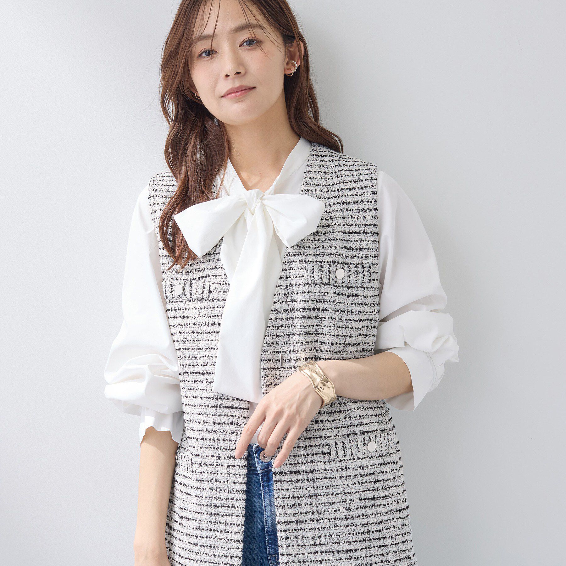INDIVI「【2点セット／洗える／セレモニー】ツイードジレ＆ボウタイブラウス」|その他|