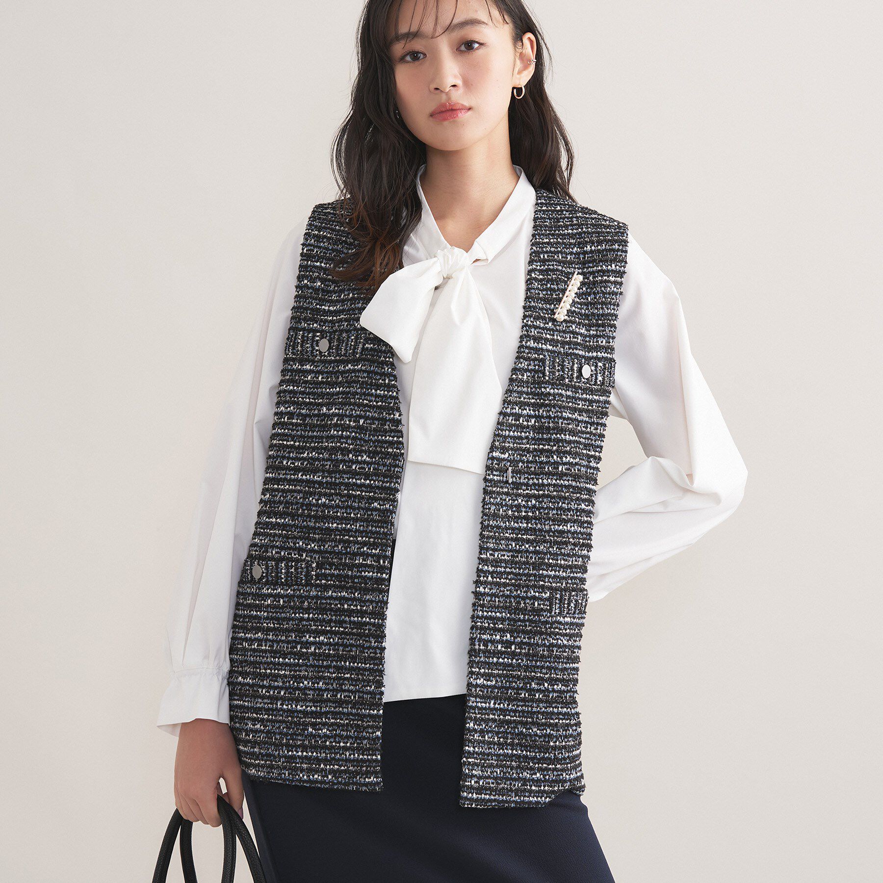 INDIVI「【2点セット／洗える／セレモニー】ツイードジレ＆ボウタイブラウス」|その他|