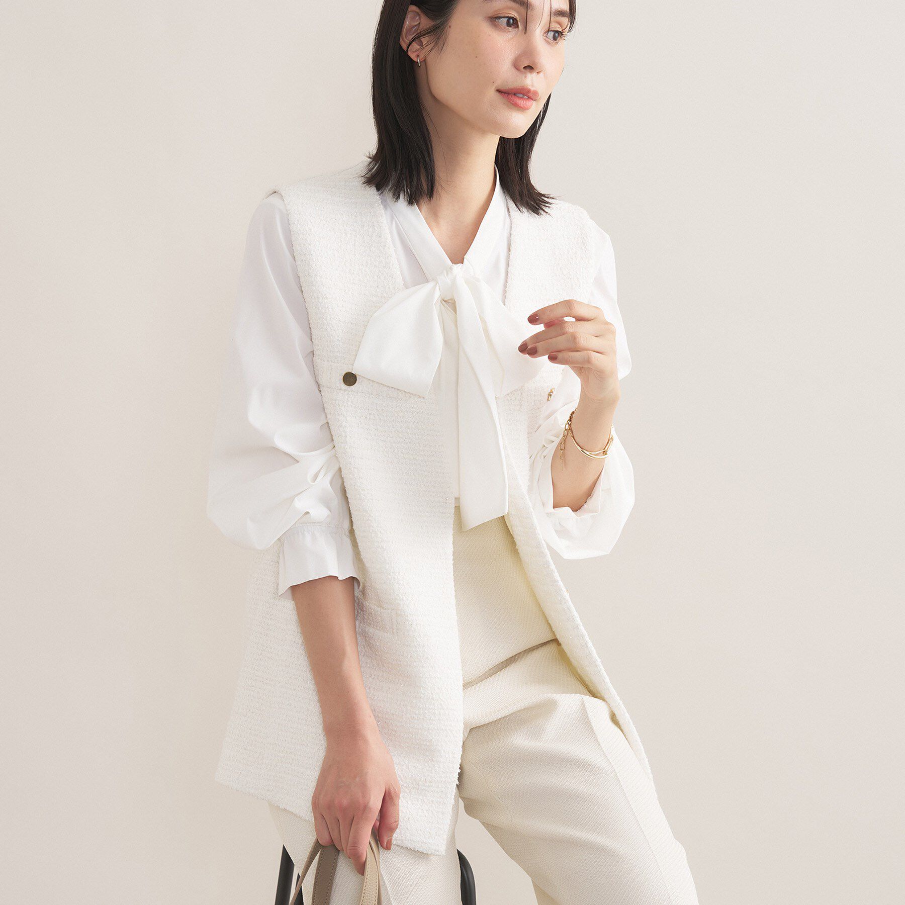 INDIVI「【2点セット／洗える／セレモニー】ツイードジレ＆ボウタイブラウス」|その他|
