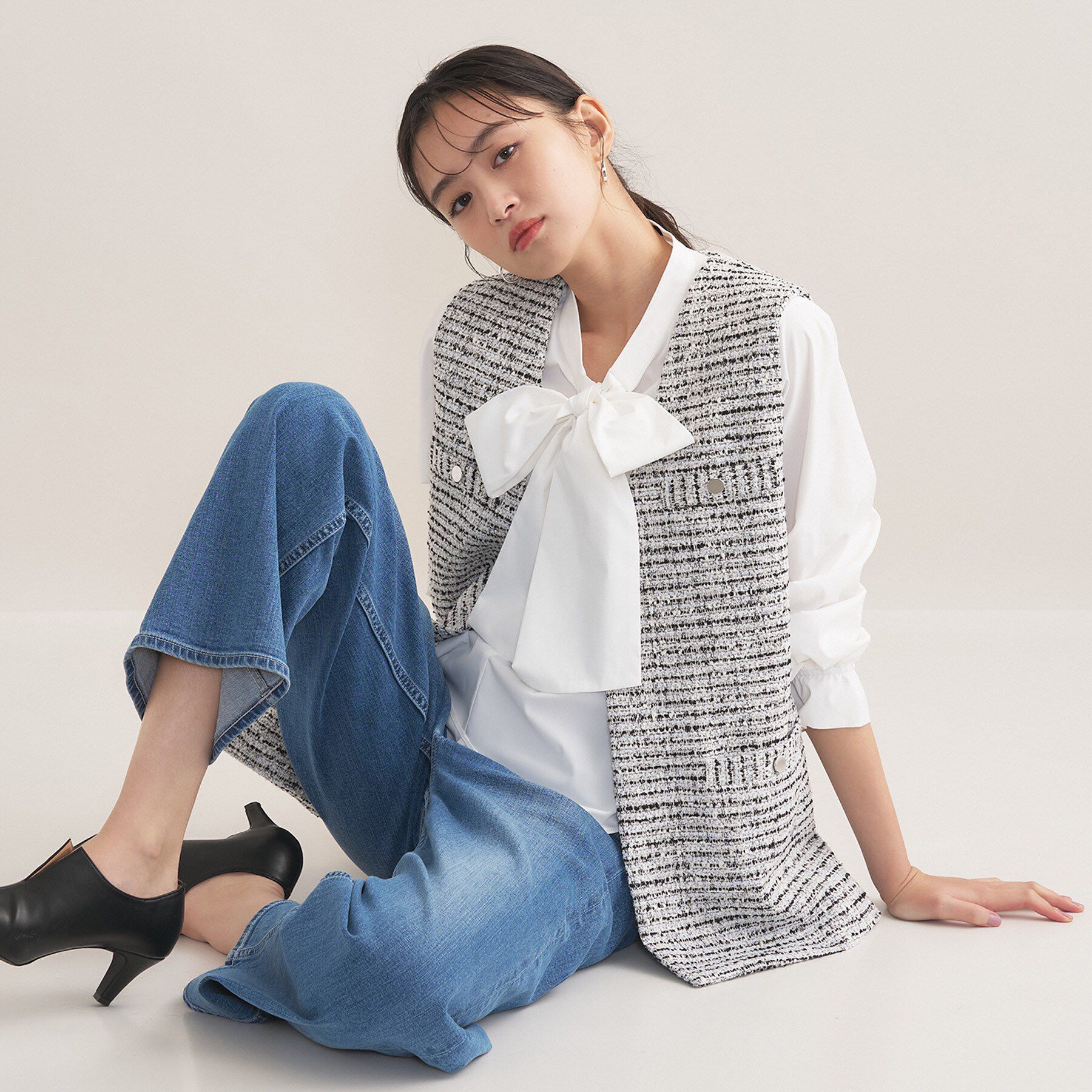 INDIVI「【2点セット／洗える／セレモニー】ツイードジレ＆ボウタイブラウス」|その他|