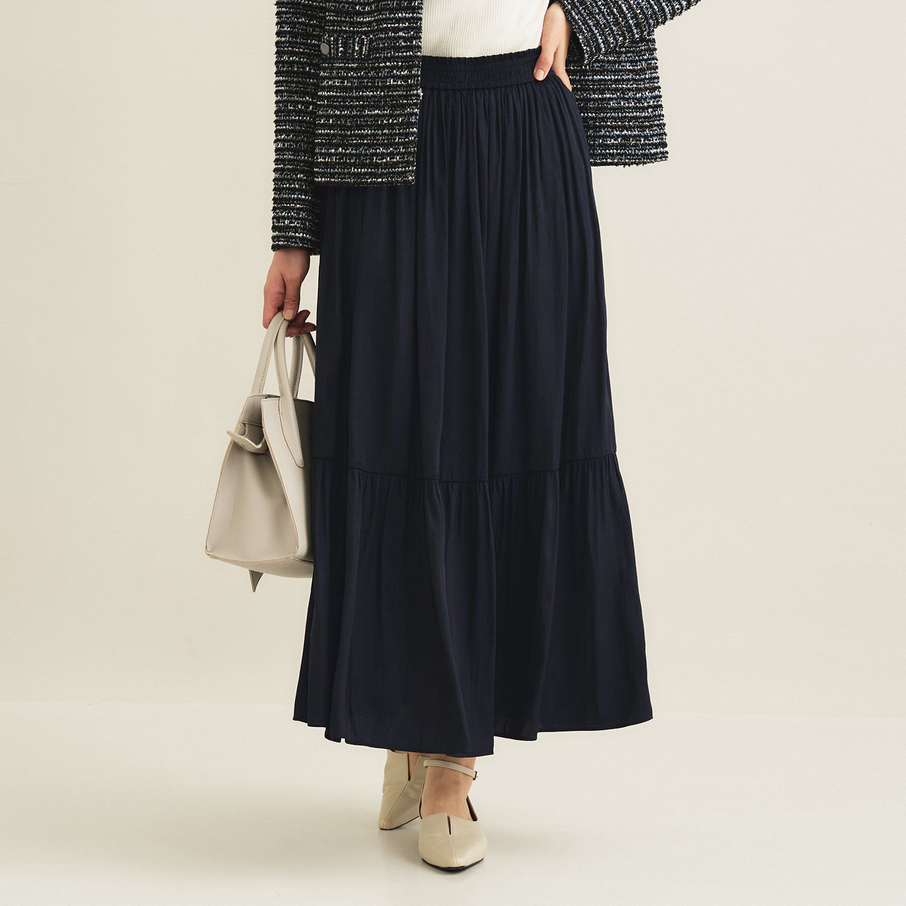 INDIVI「【洗える／丈調整可能】ギャザーフレアスカート」|スカート|