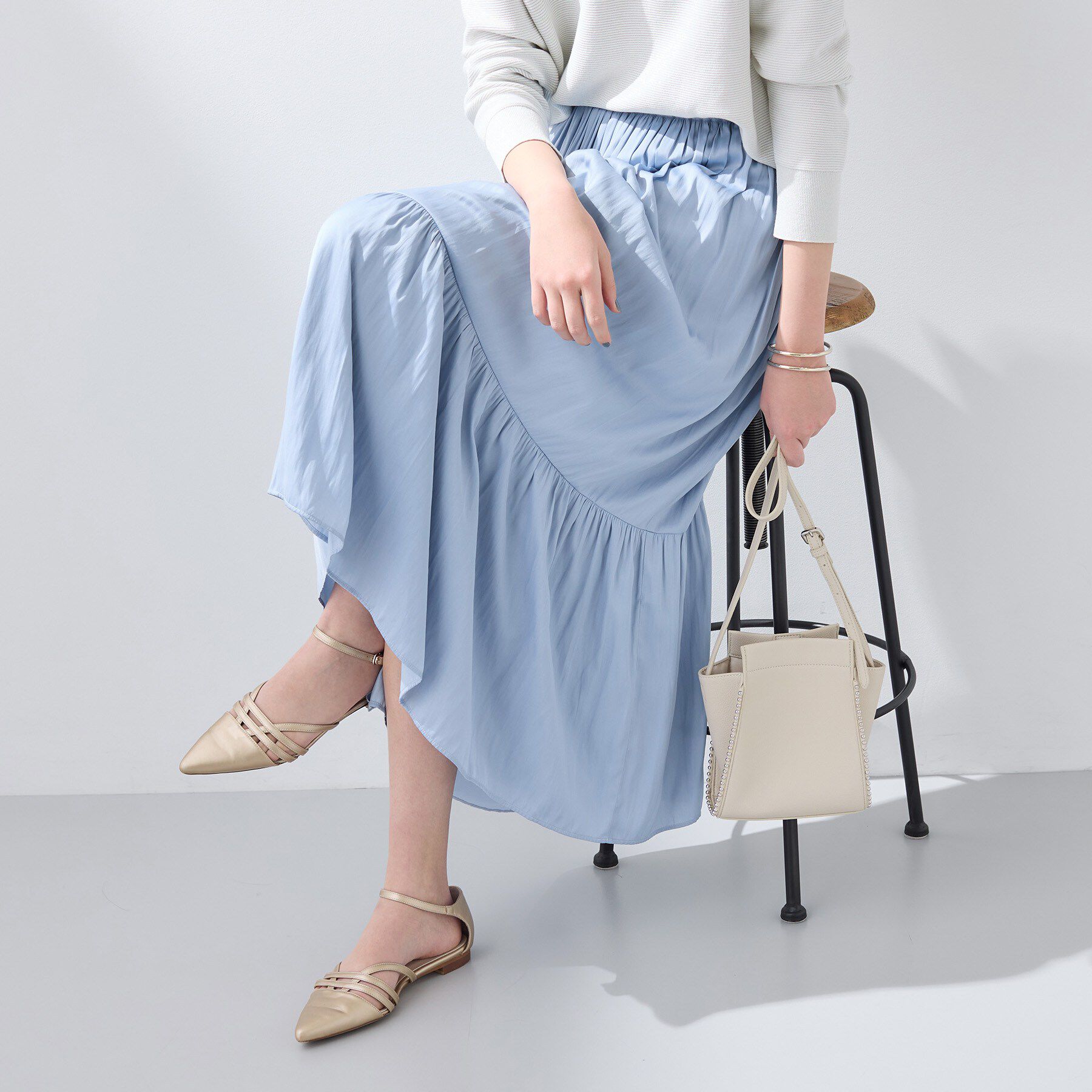 INDIVI「【洗える／丈調整可能】ギャザーフレアスカート」|スカート|