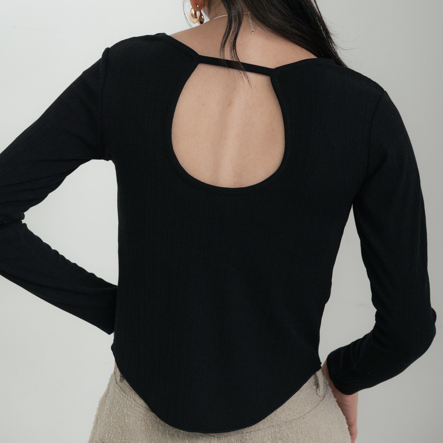 GALLEST「バックオープンリブ長袖Tシャツ」|Tシャツ・カットソー|