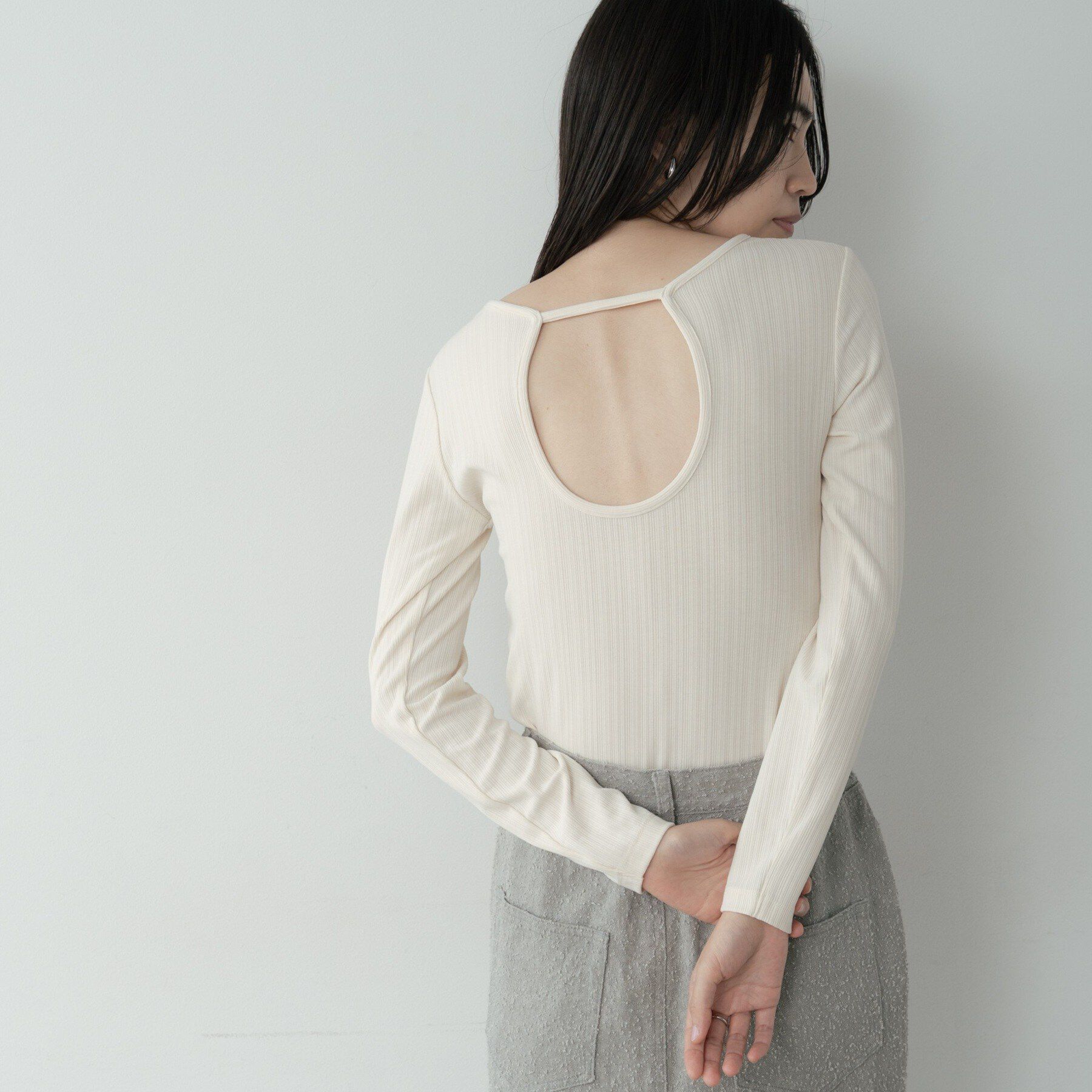 GALLEST「バックオープンリブ長袖Tシャツ」|Tシャツ・カットソー|