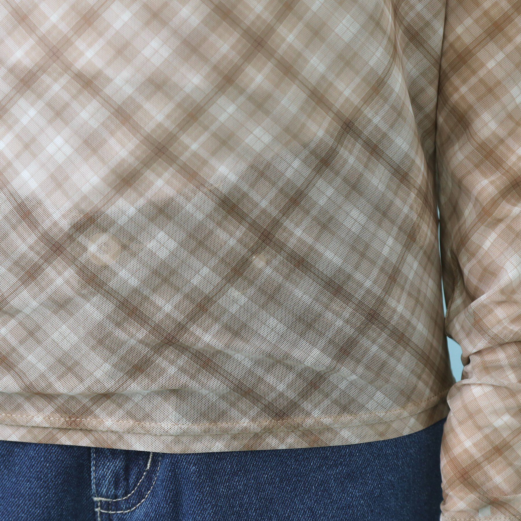 index「シアーチェックドレープネックトップス【洗濯機OK】」|Tシャツ・カットソー|