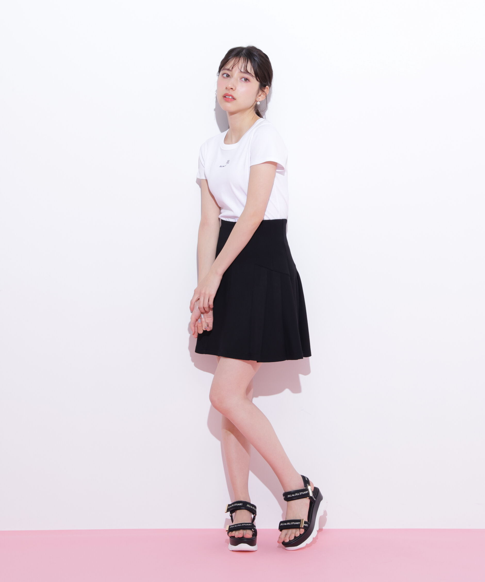  「5分袖ダイバーセットアップミニスカート」|スカート|