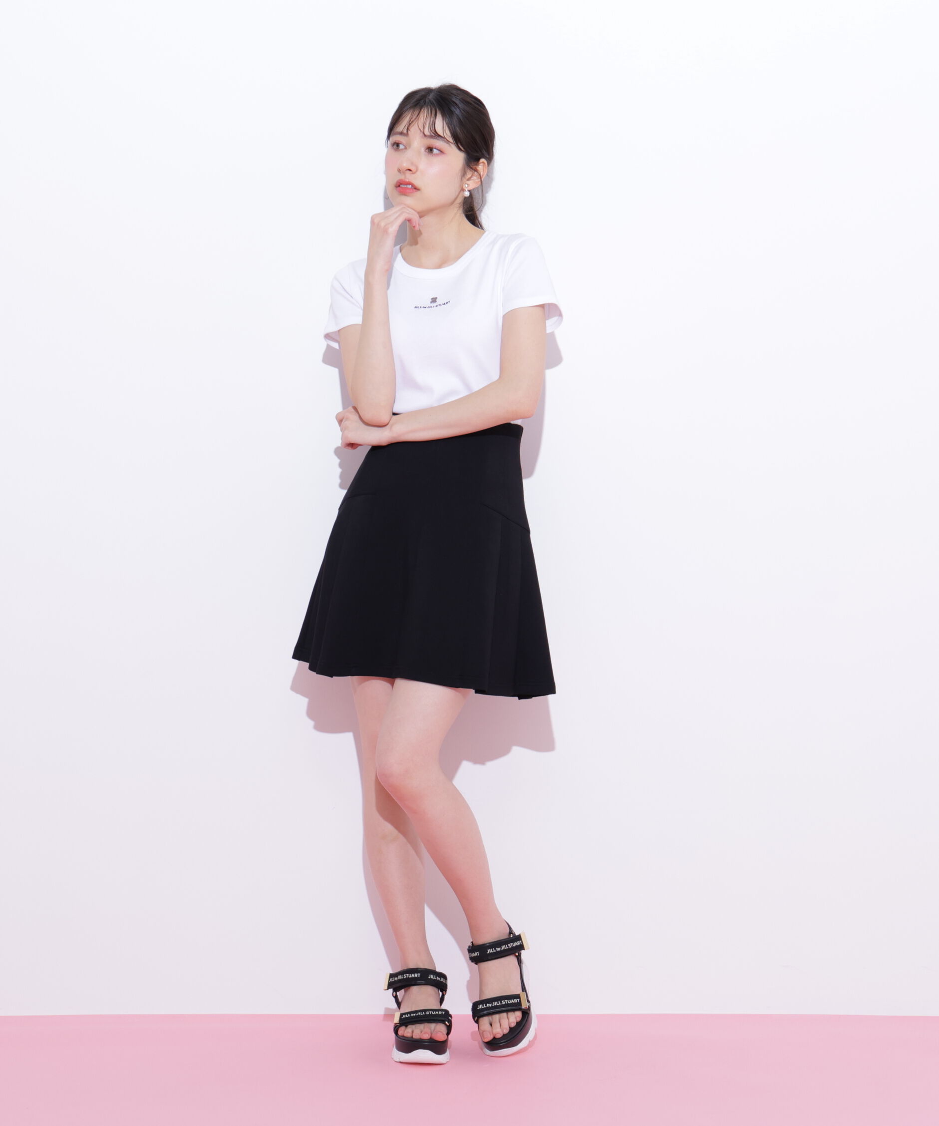  「5分袖ダイバーセットアップミニスカート」|スカート|