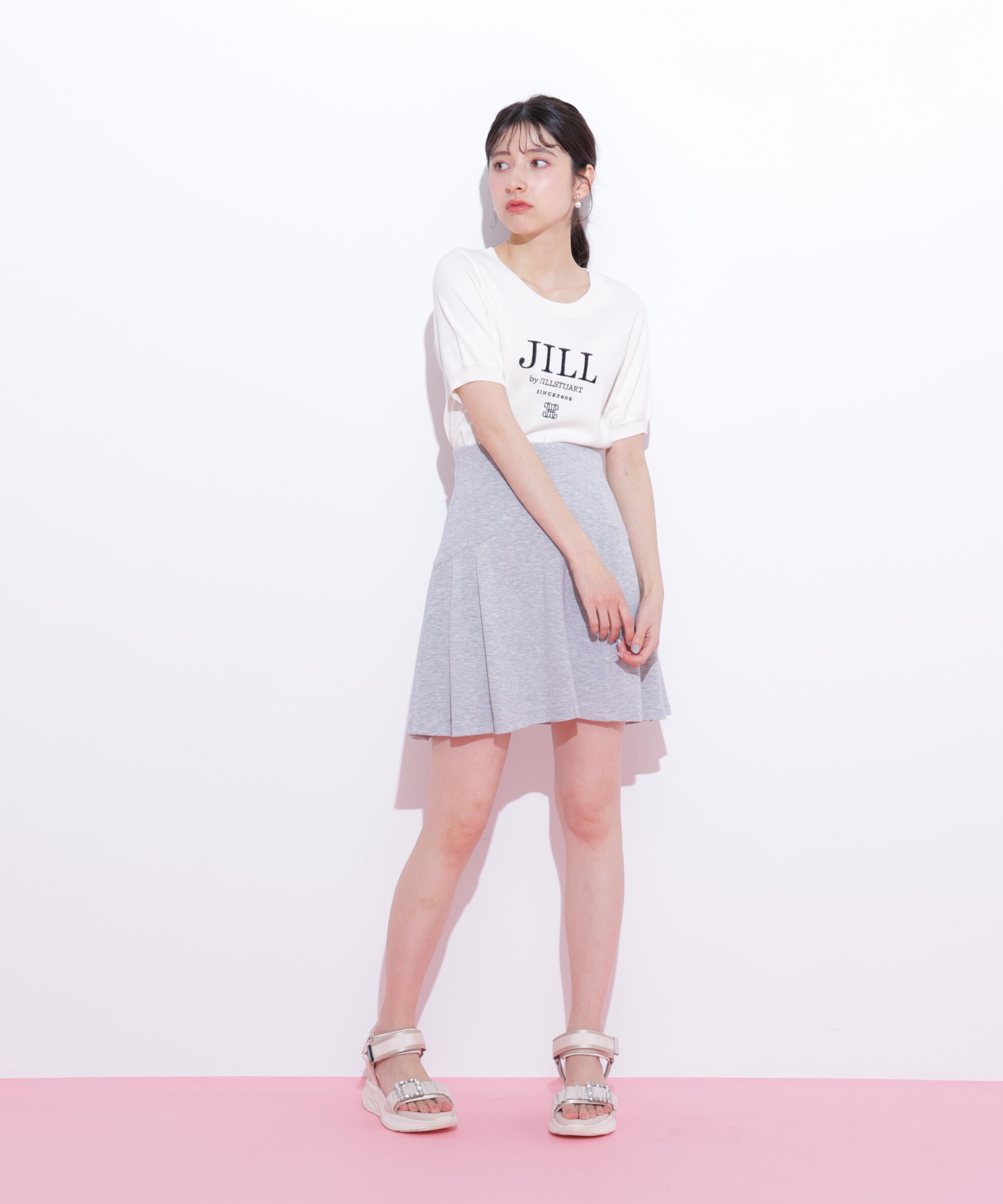  「5分袖ダイバーセットアップミニスカート」|スカート|