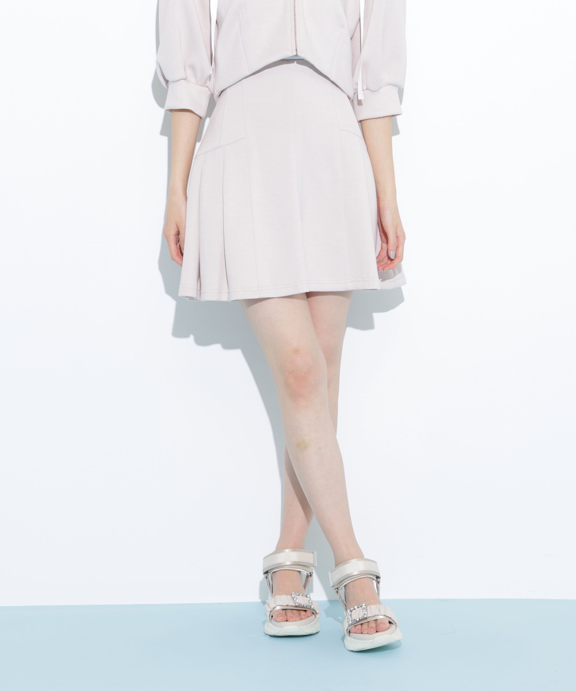  「5分袖ダイバーセットアップミニスカート」|スカート|