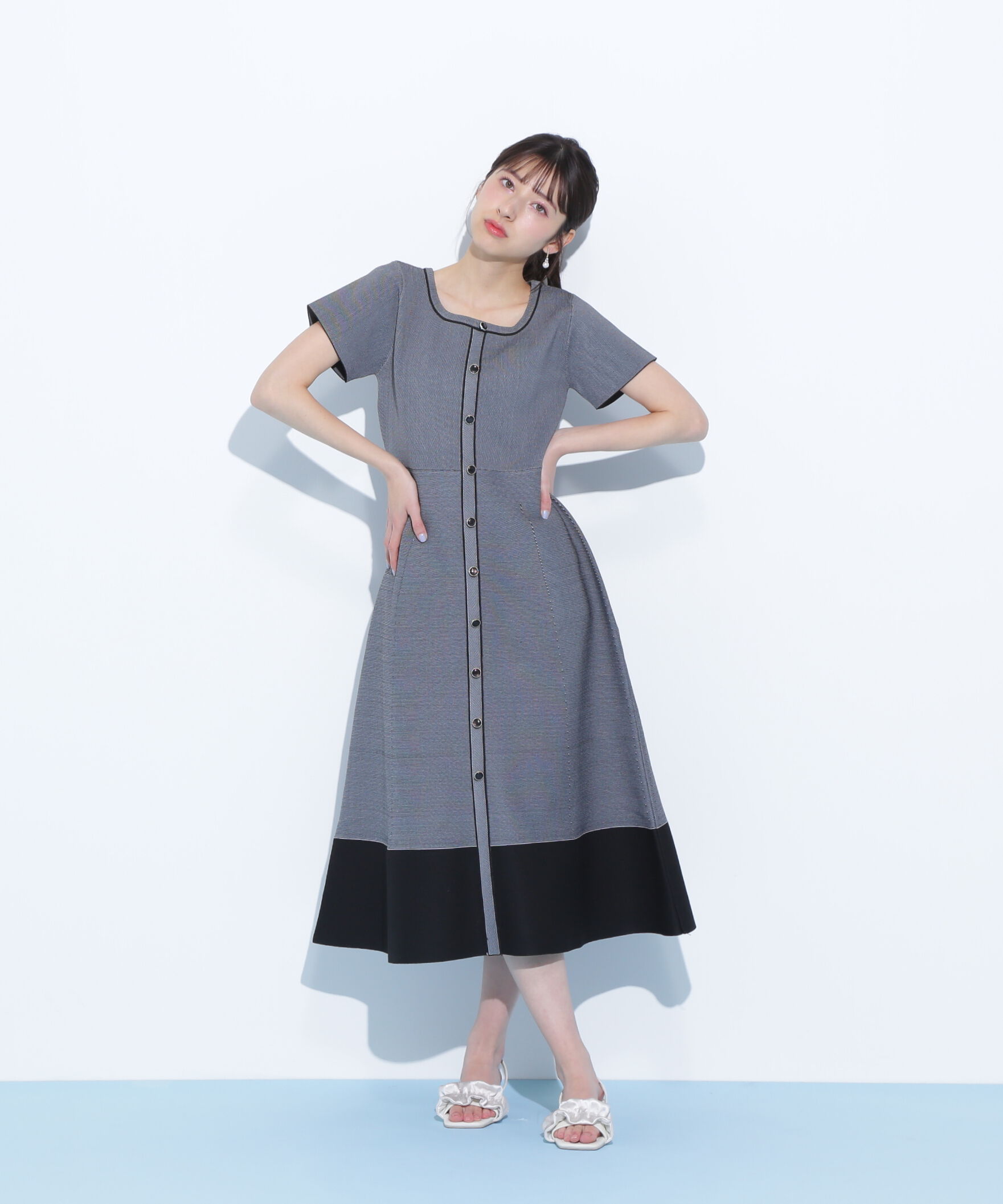  「半袖フレアニットワンピース」|ワンピース|