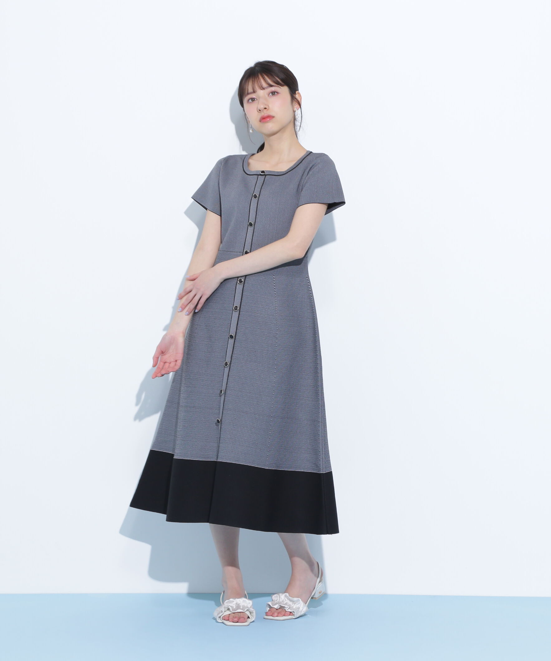  「半袖フレアニットワンピース」|ワンピース|