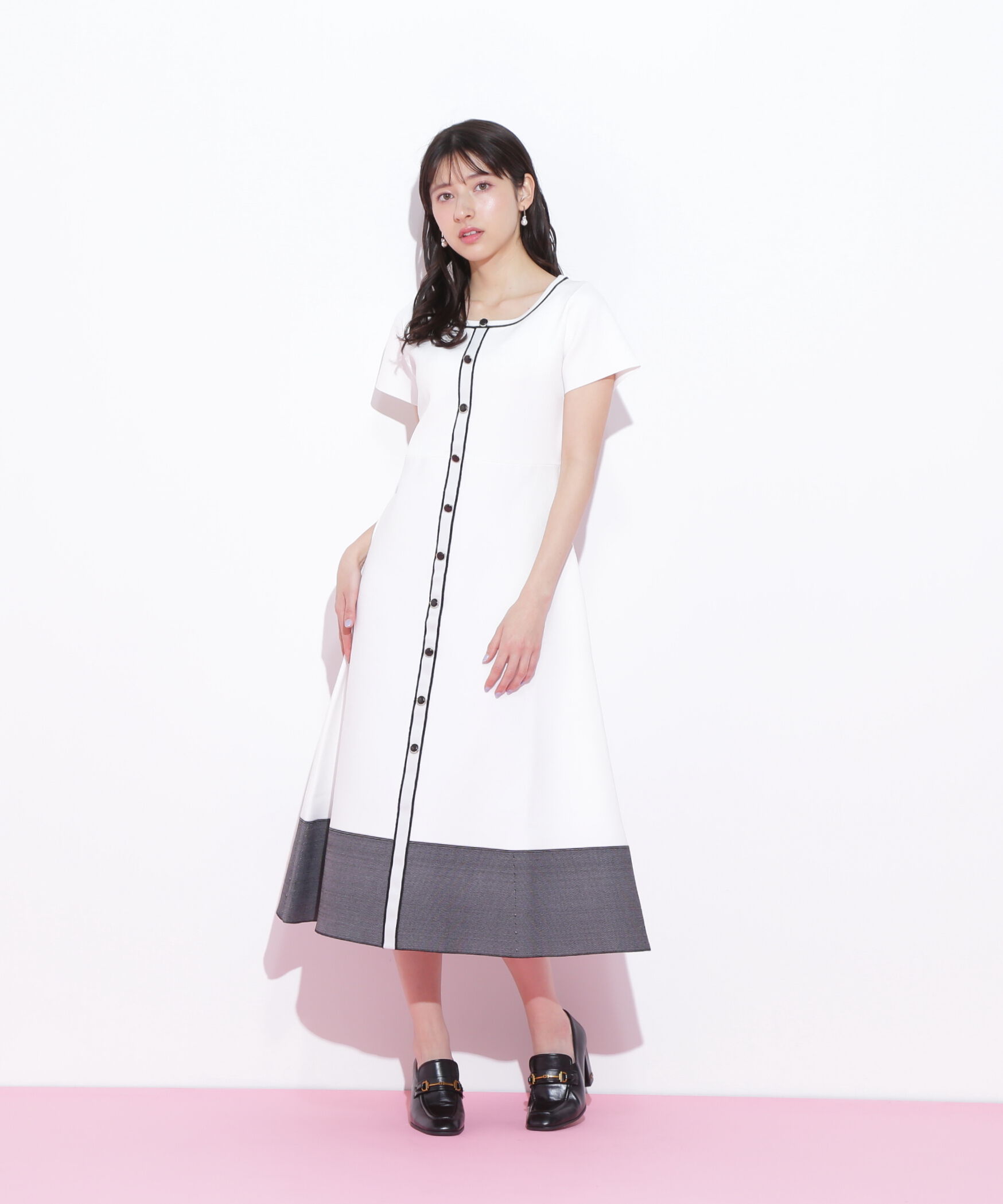  「半袖フレアニットワンピース」|ワンピース|