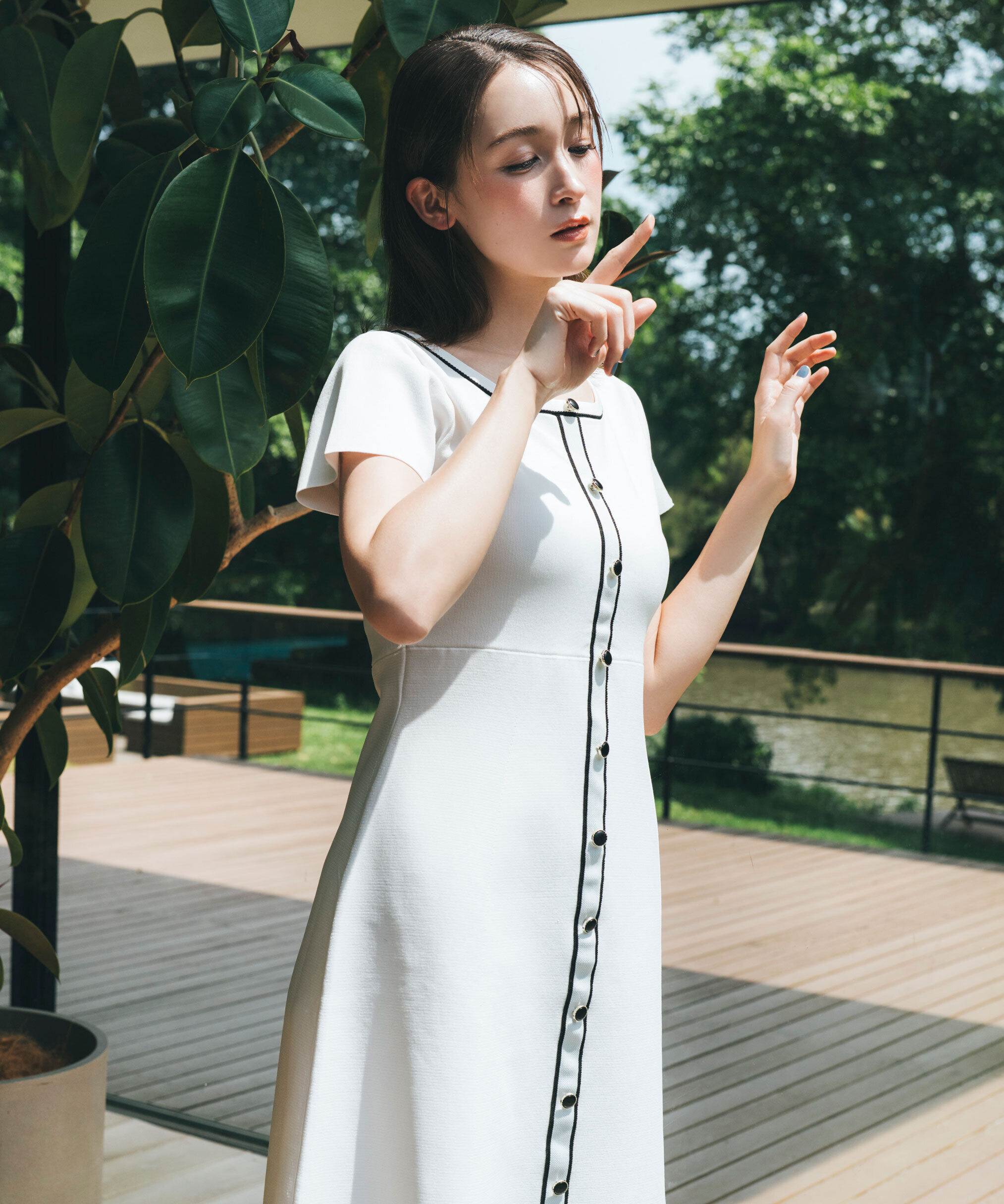  「半袖フレアニットワンピース」|ワンピース|