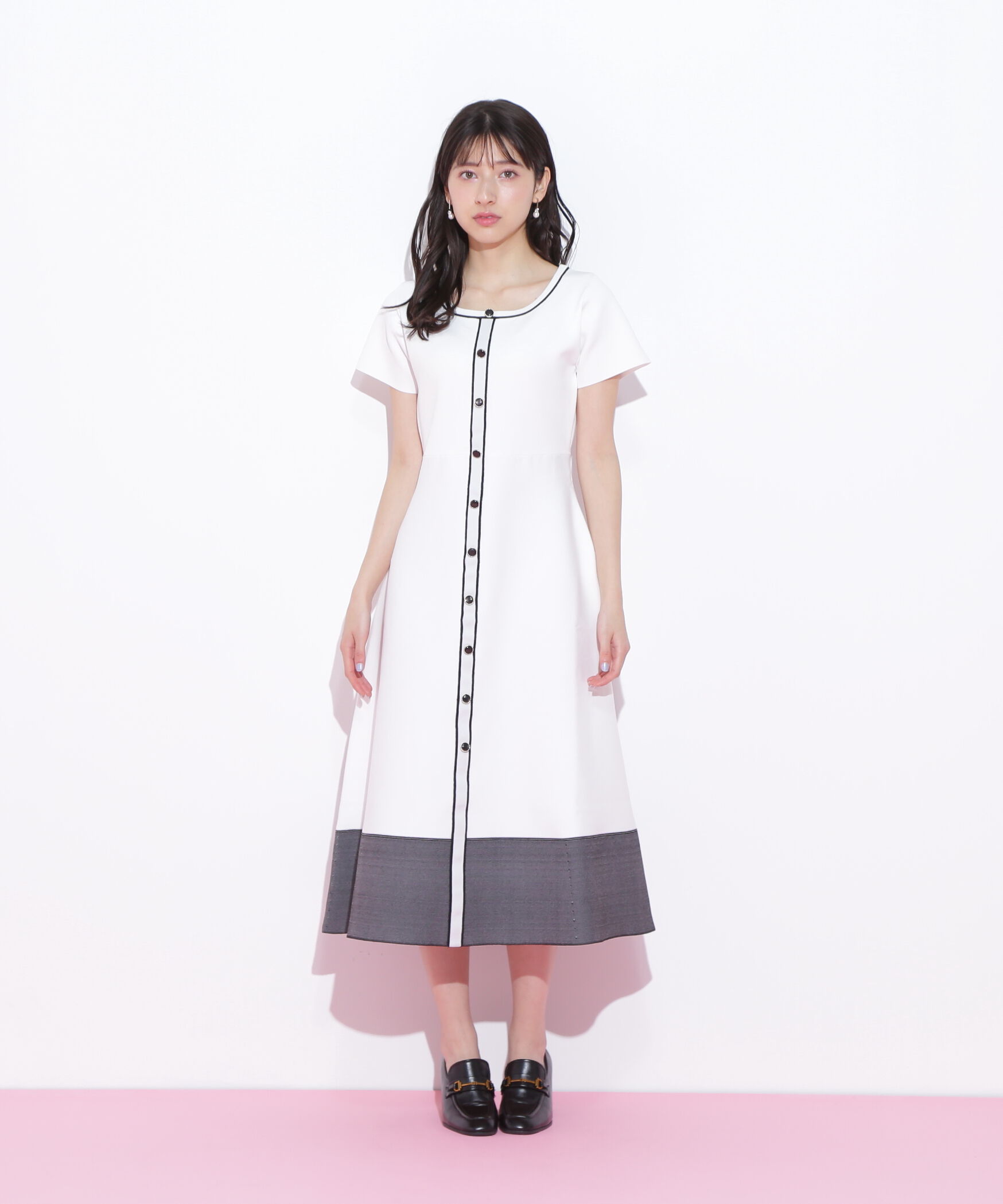  「半袖フレアニットワンピース」|ワンピース|