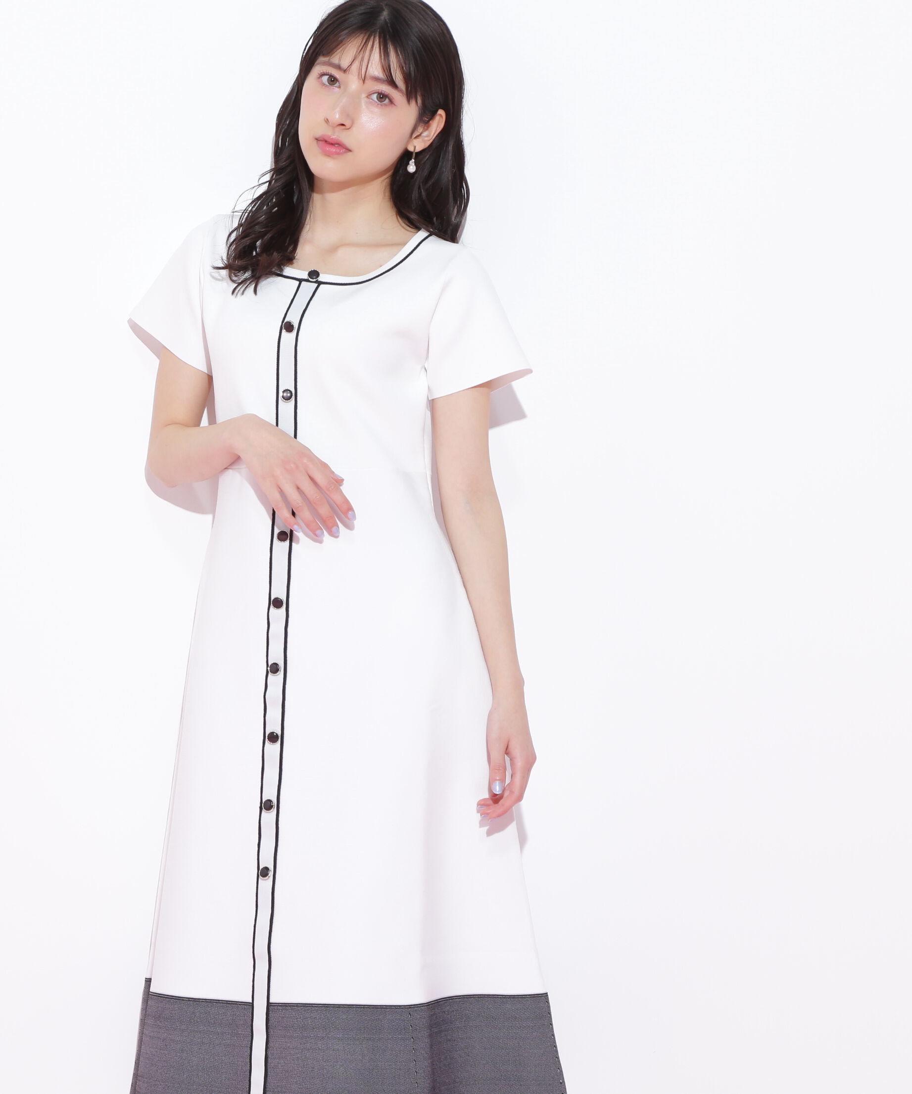  「半袖フレアニットワンピース」|ワンピース|