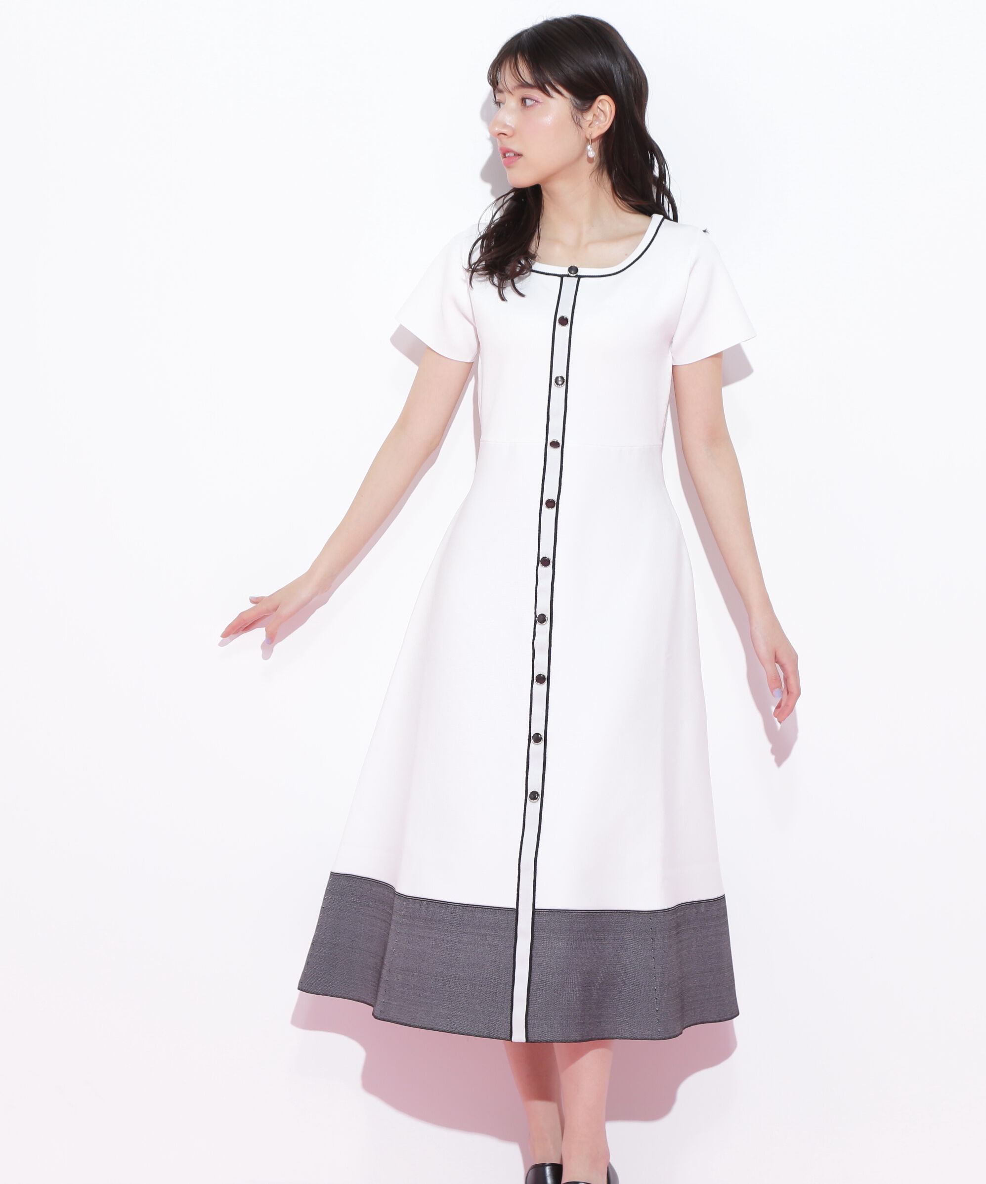  「半袖フレアニットワンピース」|ワンピース|