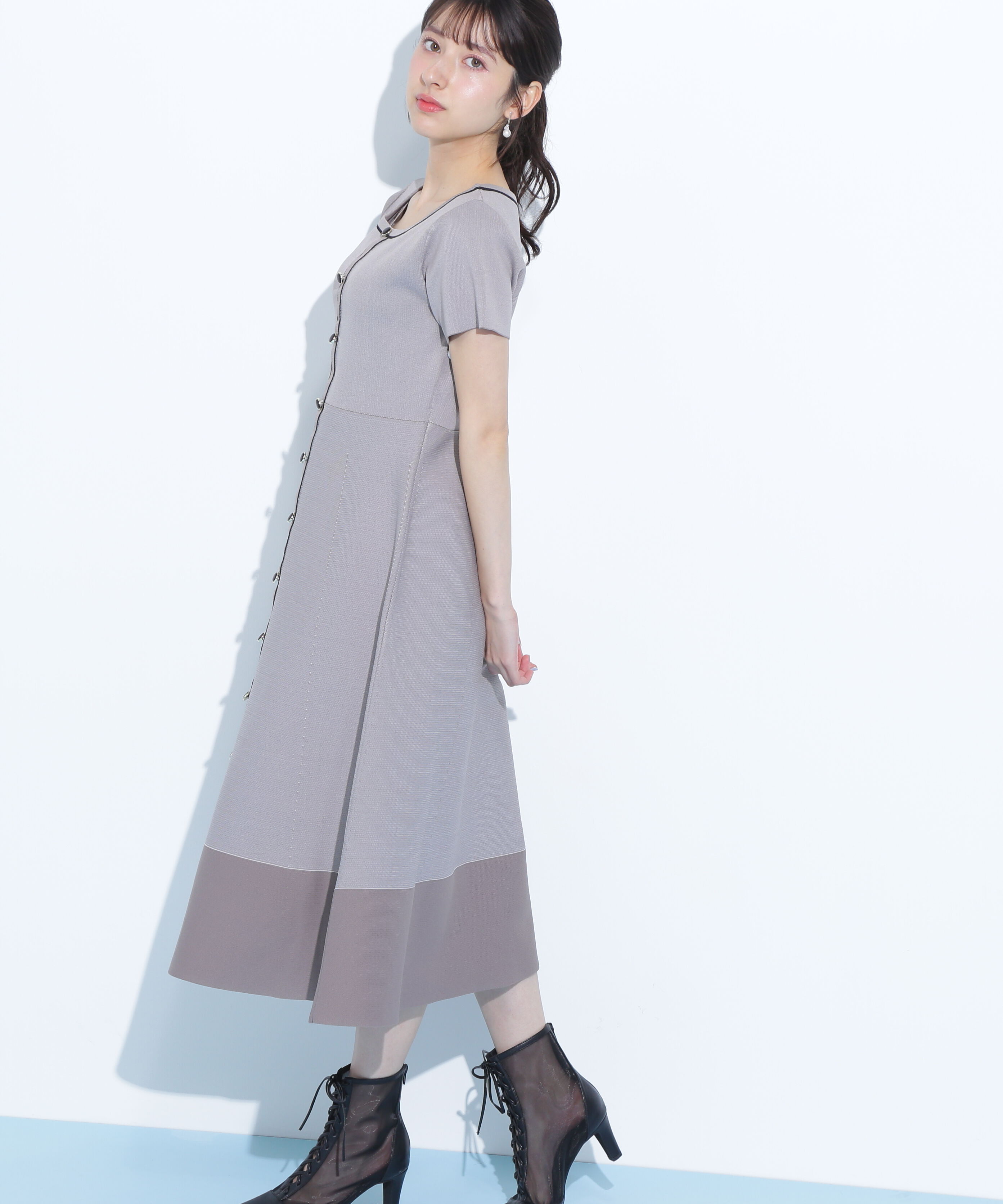  「半袖フレアニットワンピース」|ワンピース|