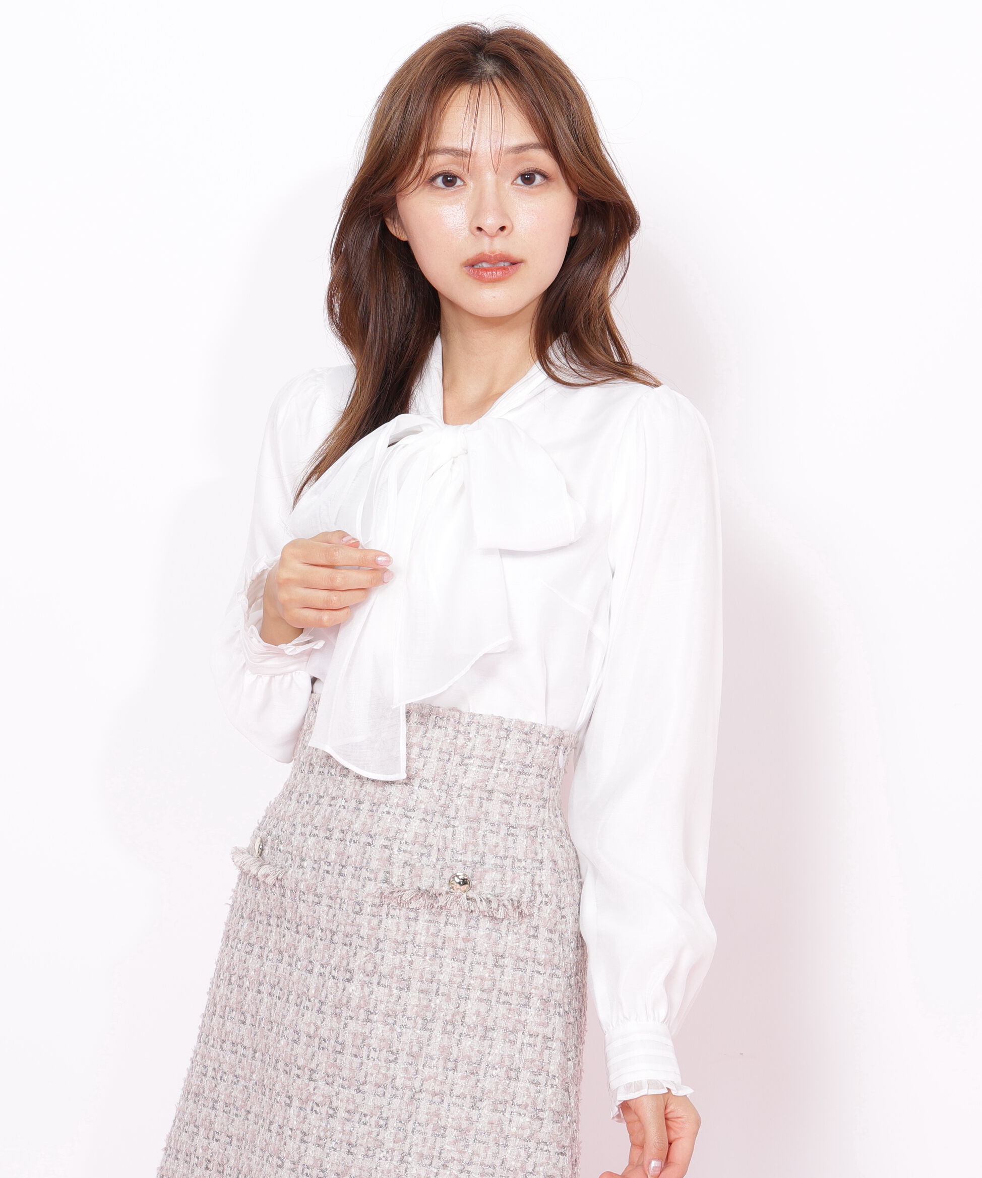  「ピンタックビッグリボンブラウス」|シャツ・ブラウス|ホワイト