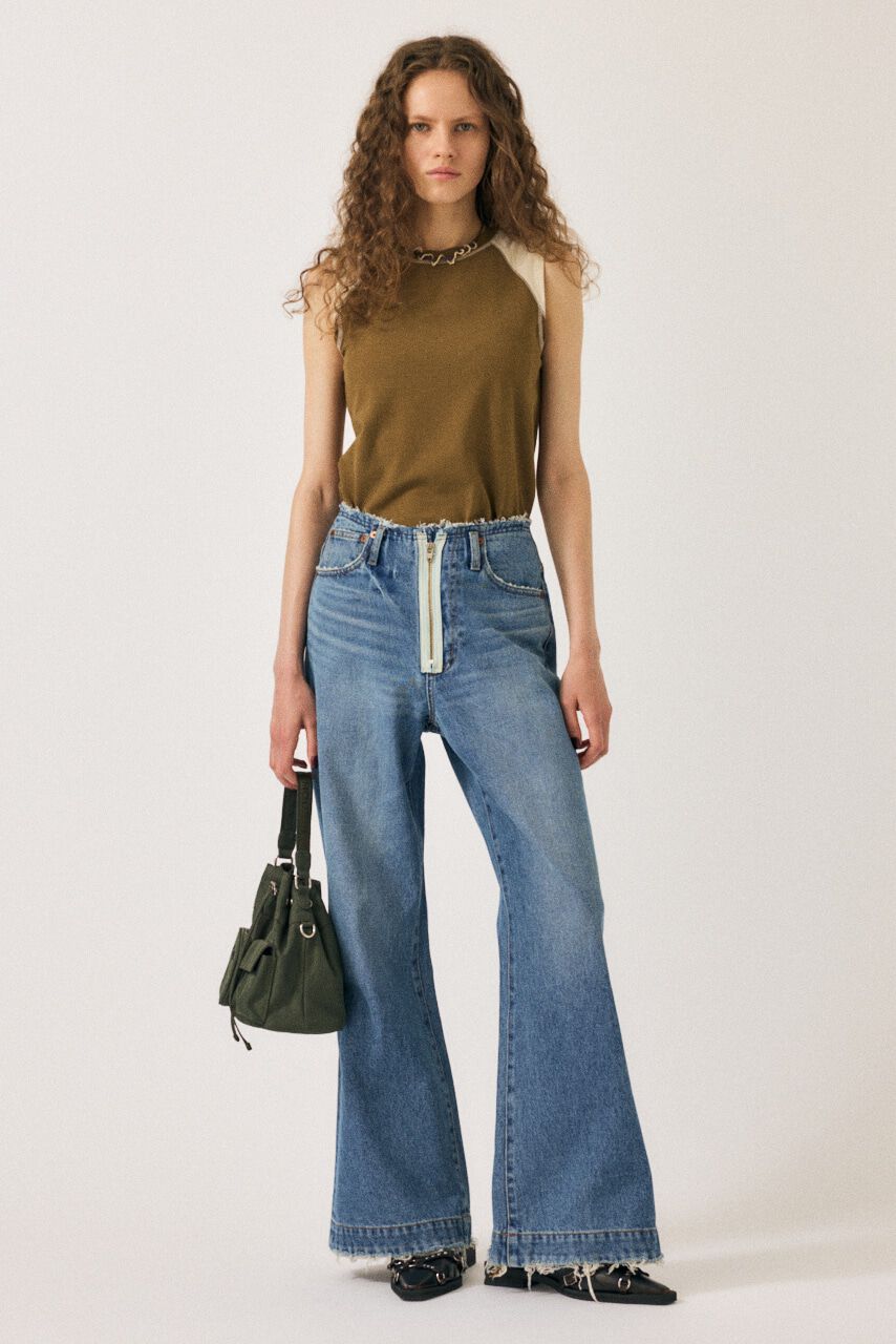 MOUSSY「ZIP DESIGN LOOSE FLARE」|デニム|