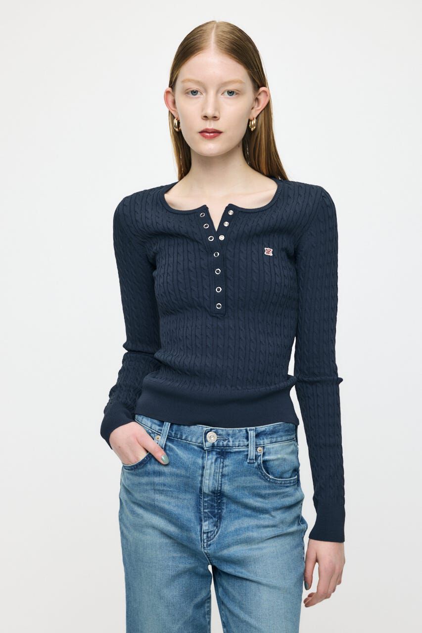 MOUSSY「HENRY NECK CABLE KNIT トップス」|ニット・セーター|NVY