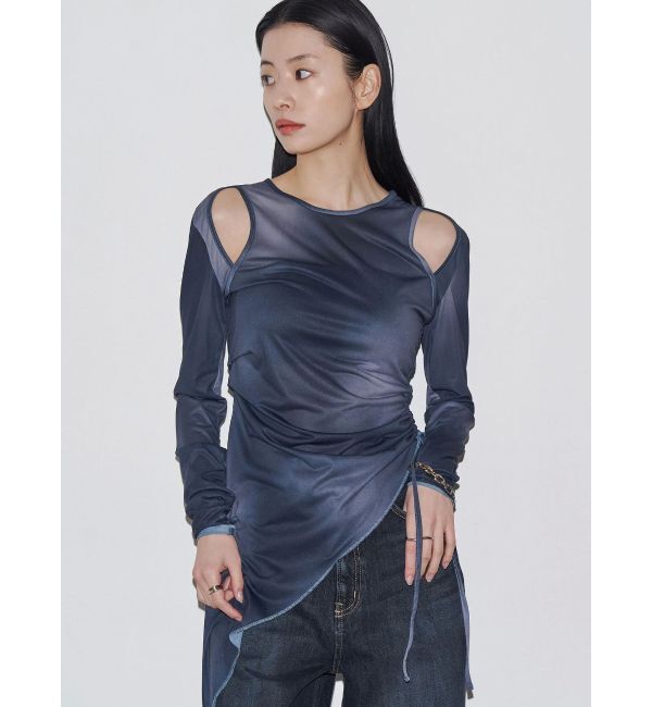 EMODA「【VEQUM】ASYMMETRY SHEER LONG TOP」|Tシャツ・カットソー|