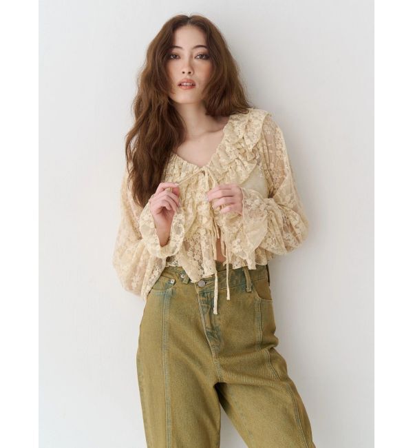 EVRIS「フロントリボンレースクロップドシャツ」|シャツ・ブラウス|
