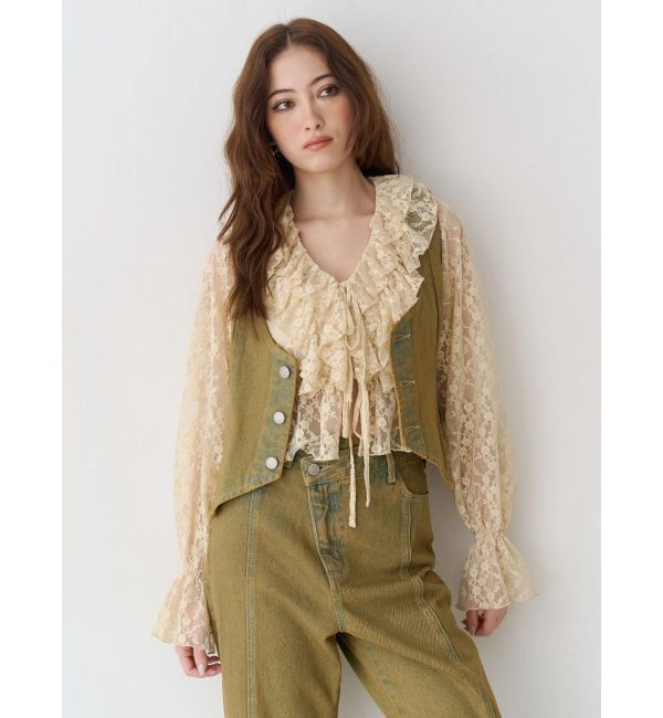 EVRIS「フロントリボンレースクロップドシャツ」|シャツ・ブラウス|