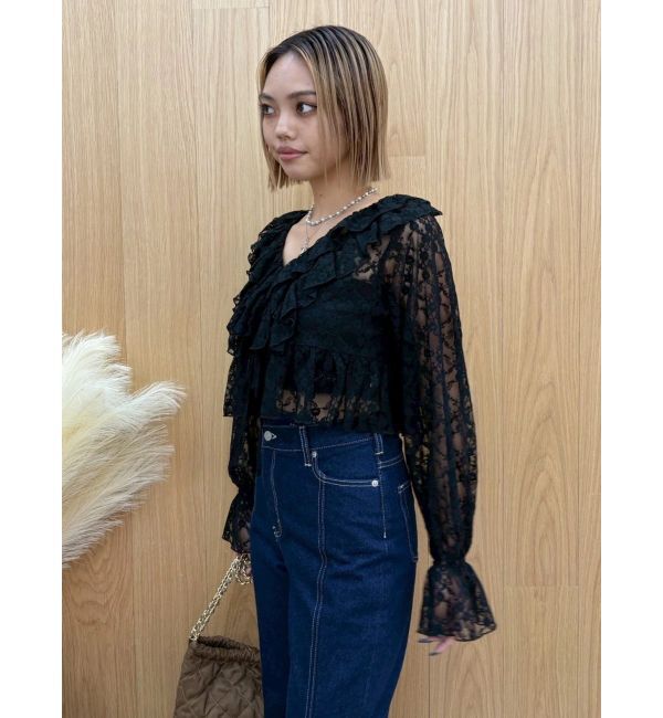 EVRIS「フロントリボンレースクロップドシャツ」|シャツ・ブラウス|