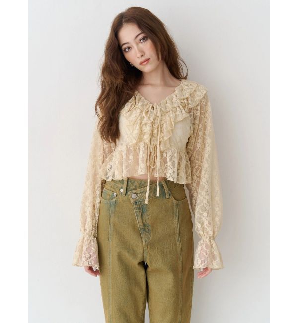 EVRIS「フロントリボンレースクロップドシャツ」|シャツ・ブラウス|