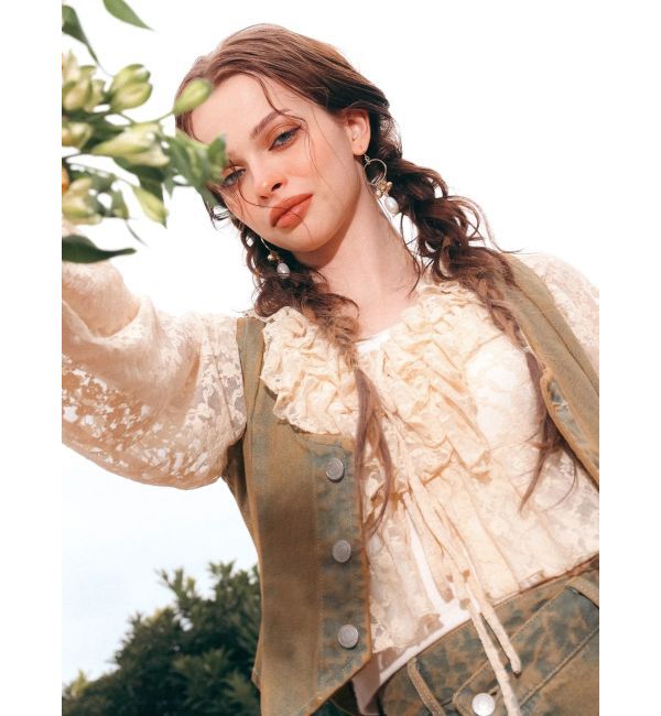 EVRIS「フロントリボンレースクロップドシャツ」|シャツ・ブラウス|