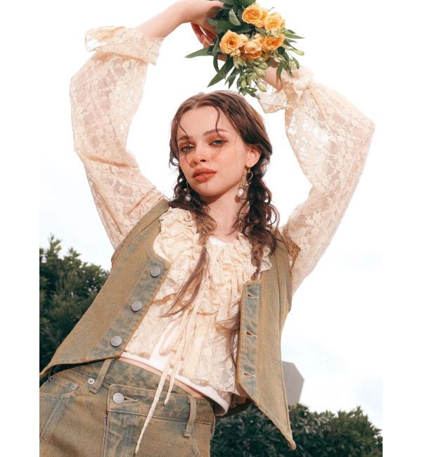 EVRIS「フロントリボンレースクロップドシャツ」|シャツ・ブラウス|