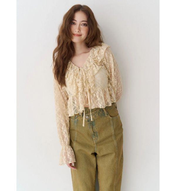 EVRIS「フロントリボンレースクロップドシャツ」|シャツ・ブラウス|