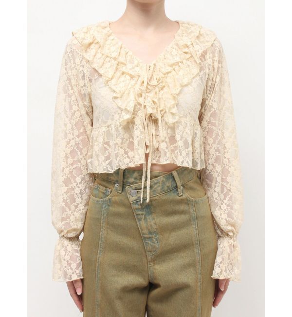 EVRIS「フロントリボンレースクロップドシャツ」|シャツ・ブラウス|