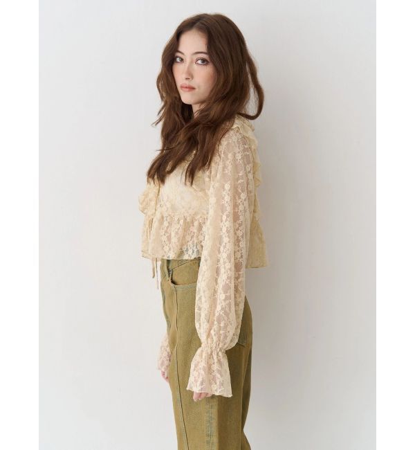 EVRIS「フロントリボンレースクロップドシャツ」|シャツ・ブラウス|