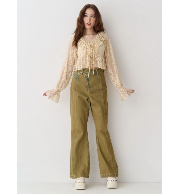 EVRIS「フロントリボンレースクロップドシャツ」|シャツ・ブラウス|