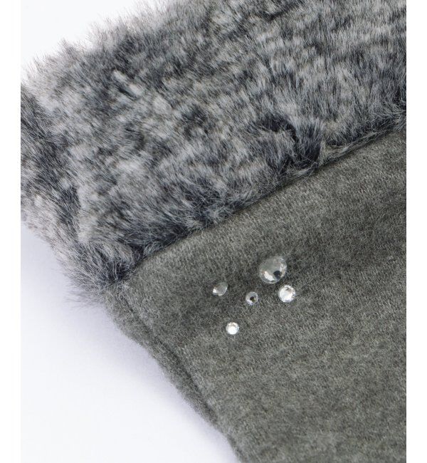 ikka「フェイクファー付きジャージグローブ」|手袋|